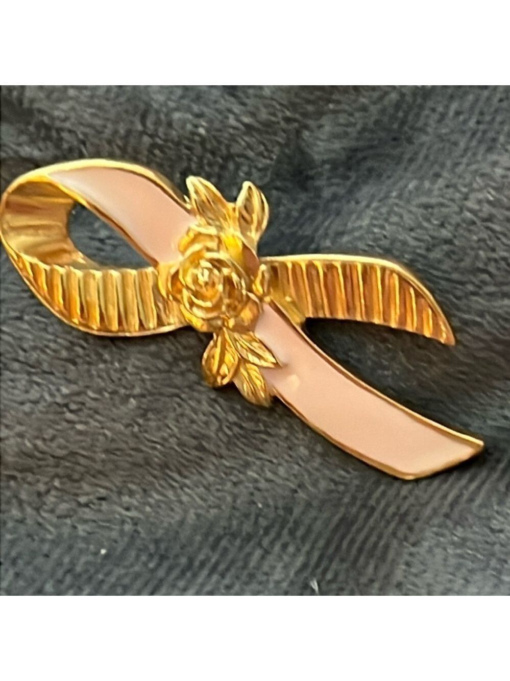Vintage Gold Pink Breast Cancer Awareness Ribbon Floral Design